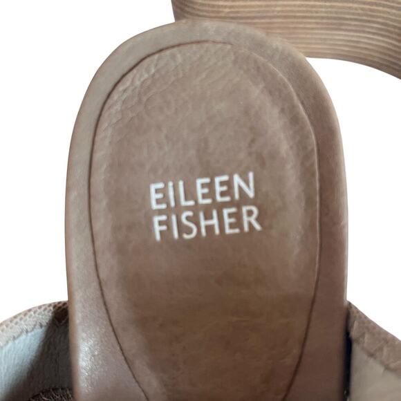 Eileen Fisher Shoes Womens Size 10 Taupe Wedge Sandals Platform Leather Elastic - Picture 9 of 12
